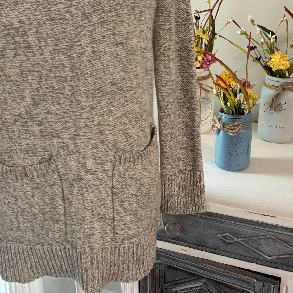 LOFT Cowl Neck Patch Pocket Tunic Sweater | Gray & White | Size XS - Picture 3 of 9